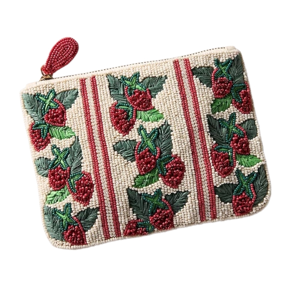 Anthropologie The Fiona Medium Beaded Strawberry Pouch Clutch
